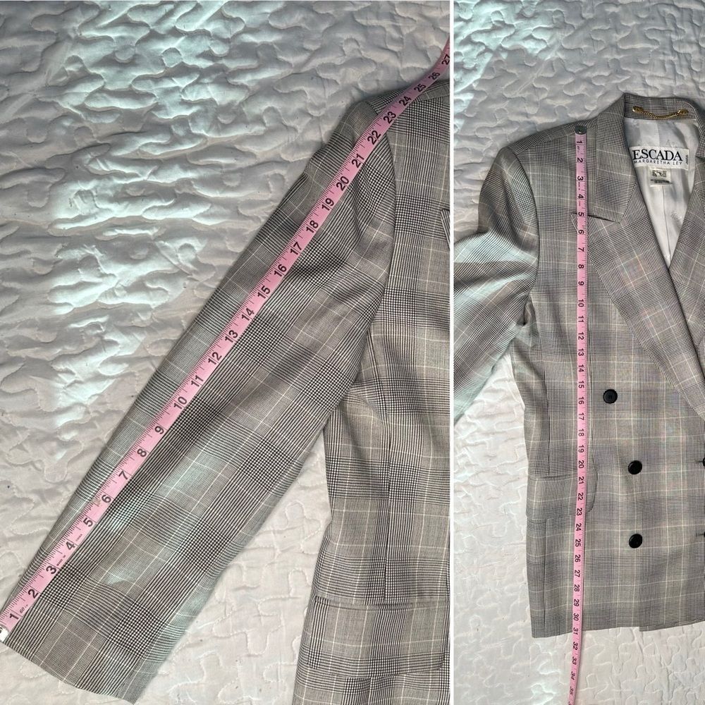 Vintage Escada Margaretha Ley Glen Plaid Wool Blazer Skirt Suit Set Size 12 - Picture 13 of 14